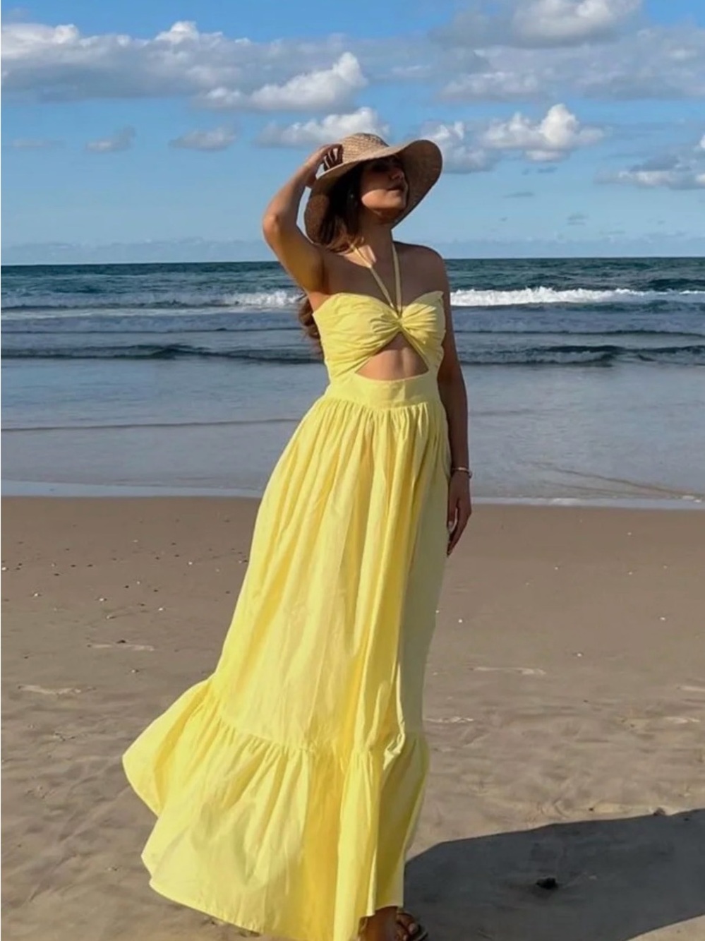 Strapless Yellow Cutout Maxi Dress — Women's Summer Dress